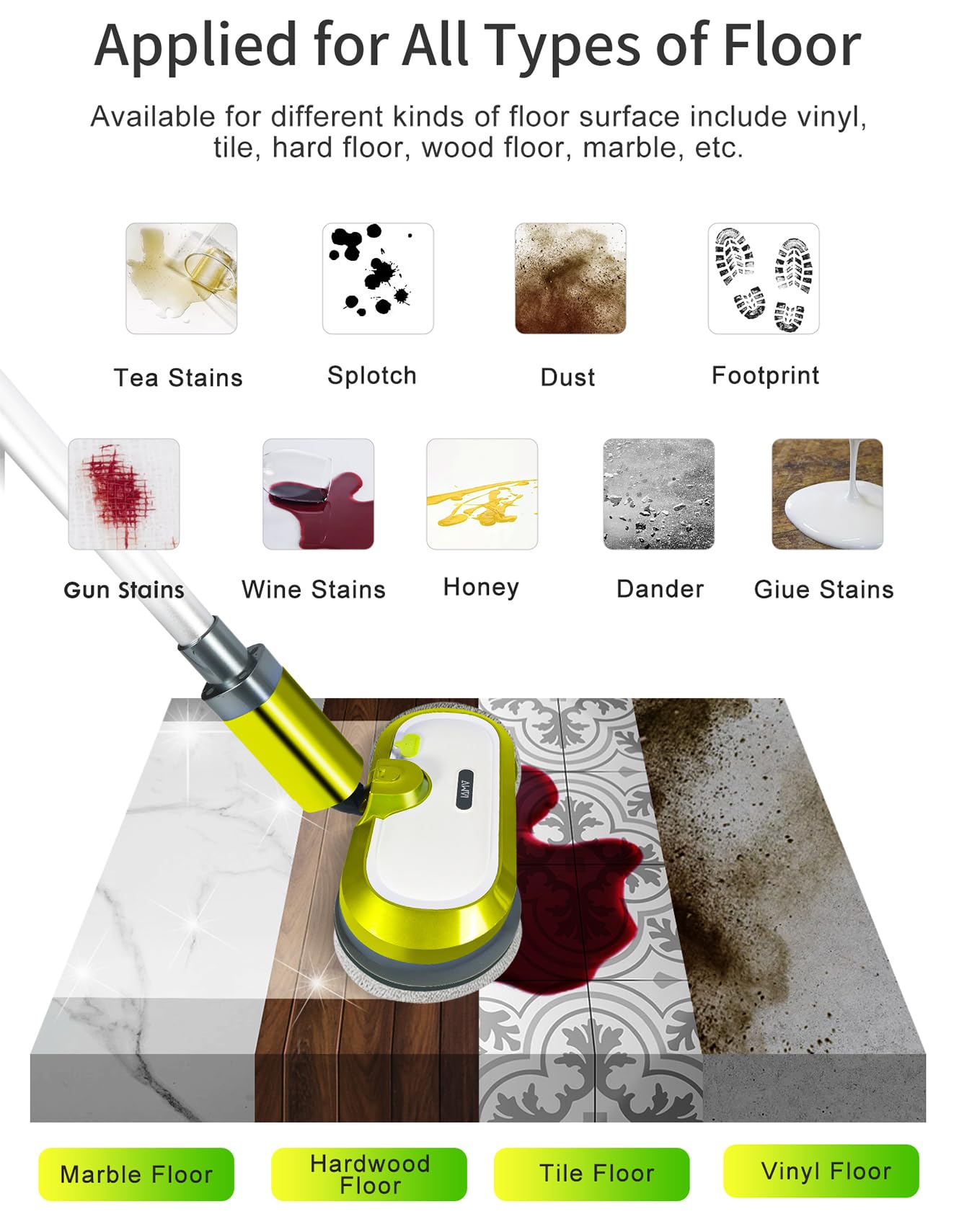 Cordless Electric Spin Mop with LED Headlight & Water Spray - 60 Min Runtime, 300ml Detachable Tank, Super Quiet Floor Cleaner & Waxing Machine - Perfect for Hardwood, Tile & Laminate Floors