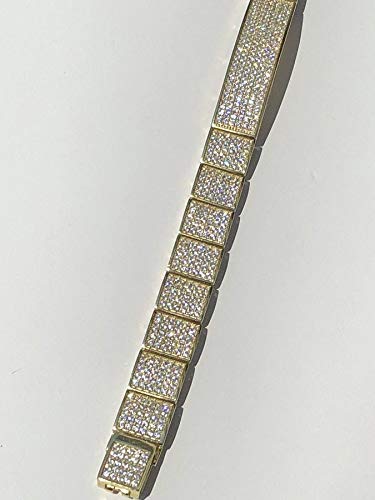 HarlemBling 925 Sterling Silver 14k Gold Plated Men's Iced Flooded Out Bracelet with Icy Micropave Cz - 11mm Wide ID Bracelet for Men - Perfect for Hip-Hop Fashion, Streetwear & Luxury Gifts