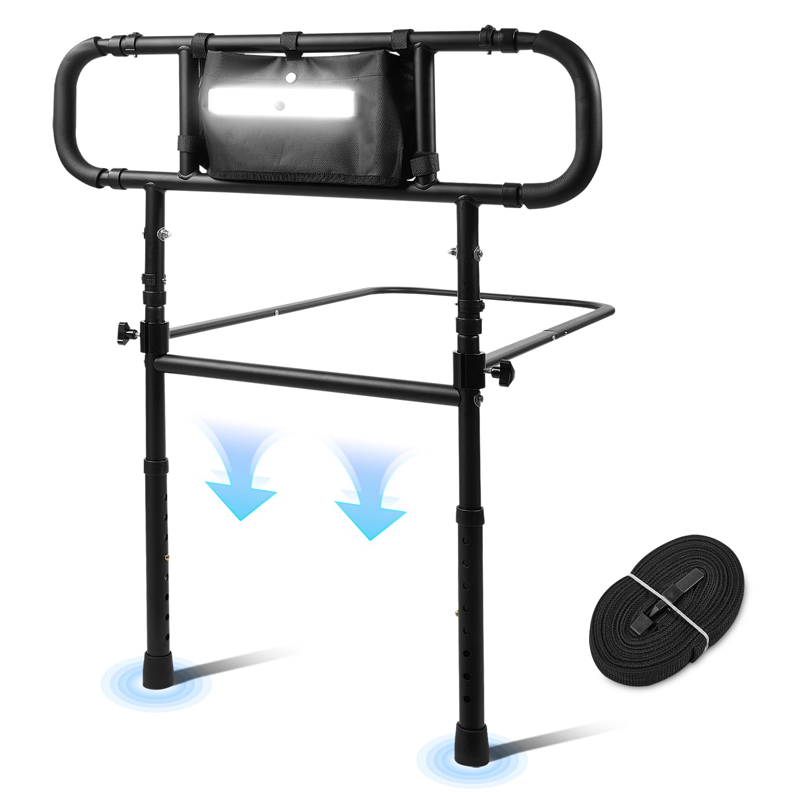 Adjustable Bed Safety Rails for Elderly Adults & Seniors - Foldable Bed Assist Handles with Leg Support & Motion Sensor Light - Ideal for Post-Surgery Recovery, Handicap Accessibility & Home Care Use
