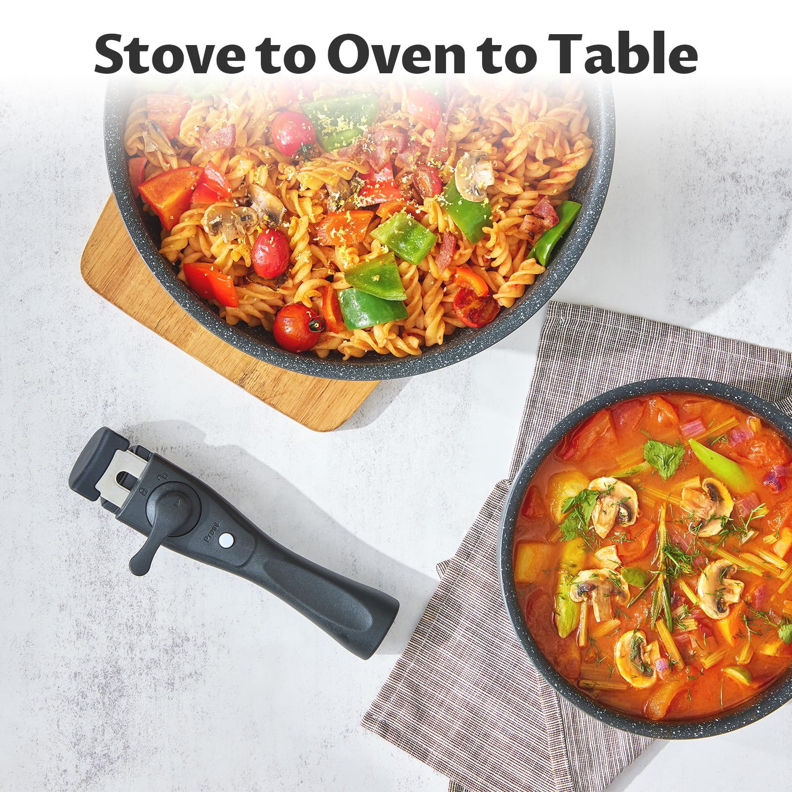 BEZIA 10-Piece Nonstick Induction Cookware Set with Removable Handles - PFAS Free Pots & Pans for Gas, Electric & Induction Hobs - Stackable, Dishwasher & Oven Safe - Perfect for Small Kitchens, RVs & Dorm Cooking