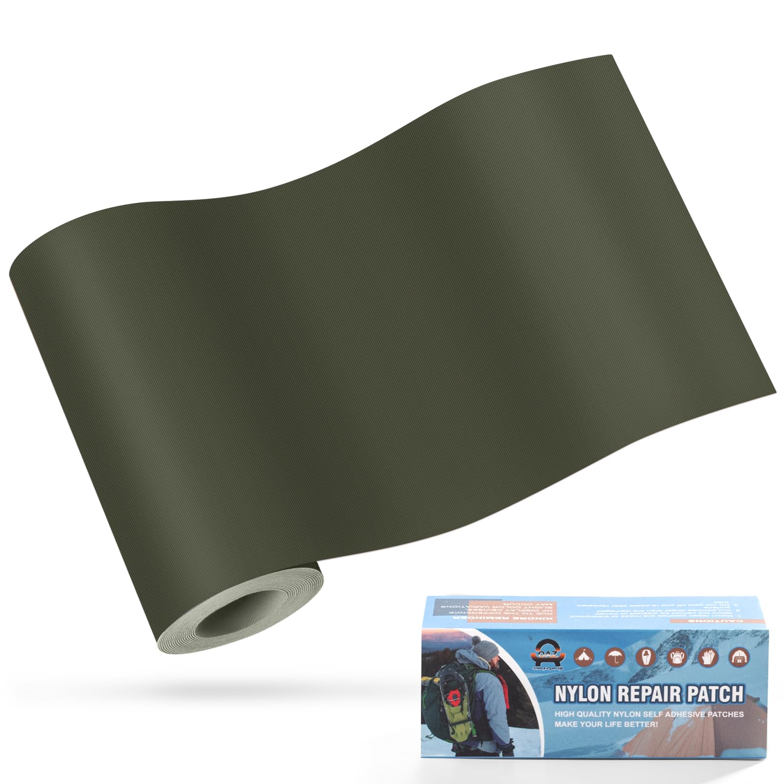 OAZ 3.9 x 63 Inch Self-Adhesive Nylon Repair Patches - Waterproof, Lightweight Fabric Patch Kit for Clothing, Down Jackets, Tents & Bags (Army Green) | Perfect for Outdoor Gear Repair, Camping Essentials & Emergency Clothing Fixes