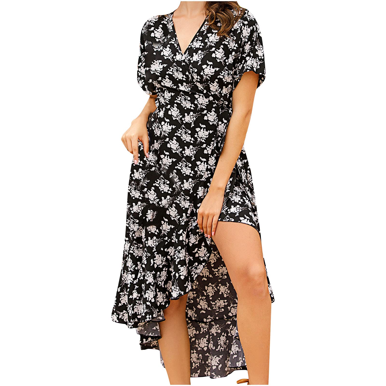Jsarle Women's Summer Floral Midi Dress - Boho Beach Casual & Wedding Guest Cocktail Dress with Round Neck | Perfect for Vacations, Parties & Date Nights