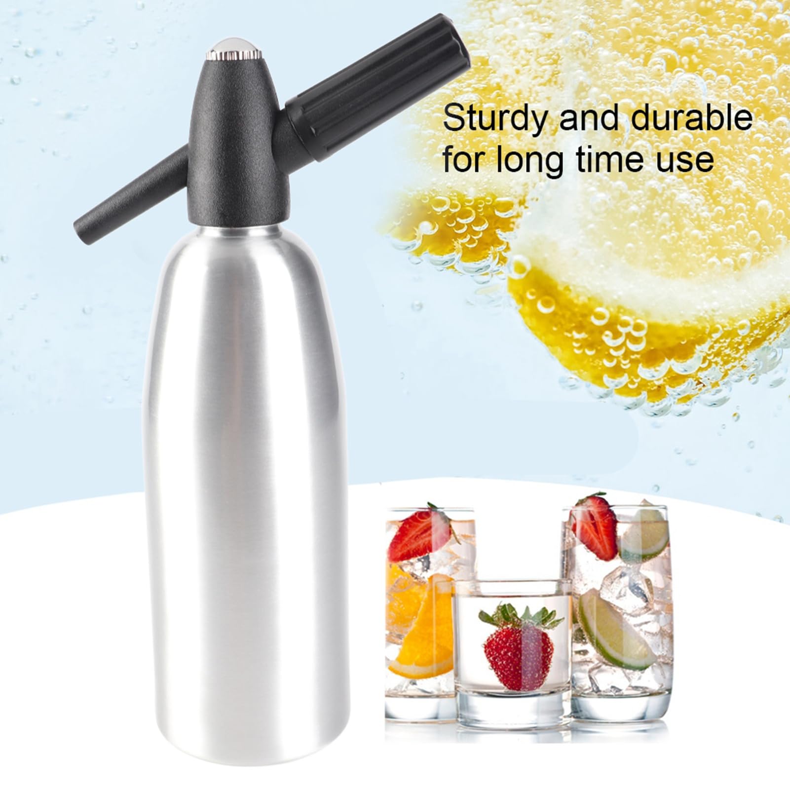 1 Liter Soda Maker Machine - Home Carbonated Water Dispenser, Alloy Sparkling Water Maker for Fresh Soda, Cocktails & Hard Seltzers (Silver) | Perfect for Parties, Bars & Healthy Homemade Drinks