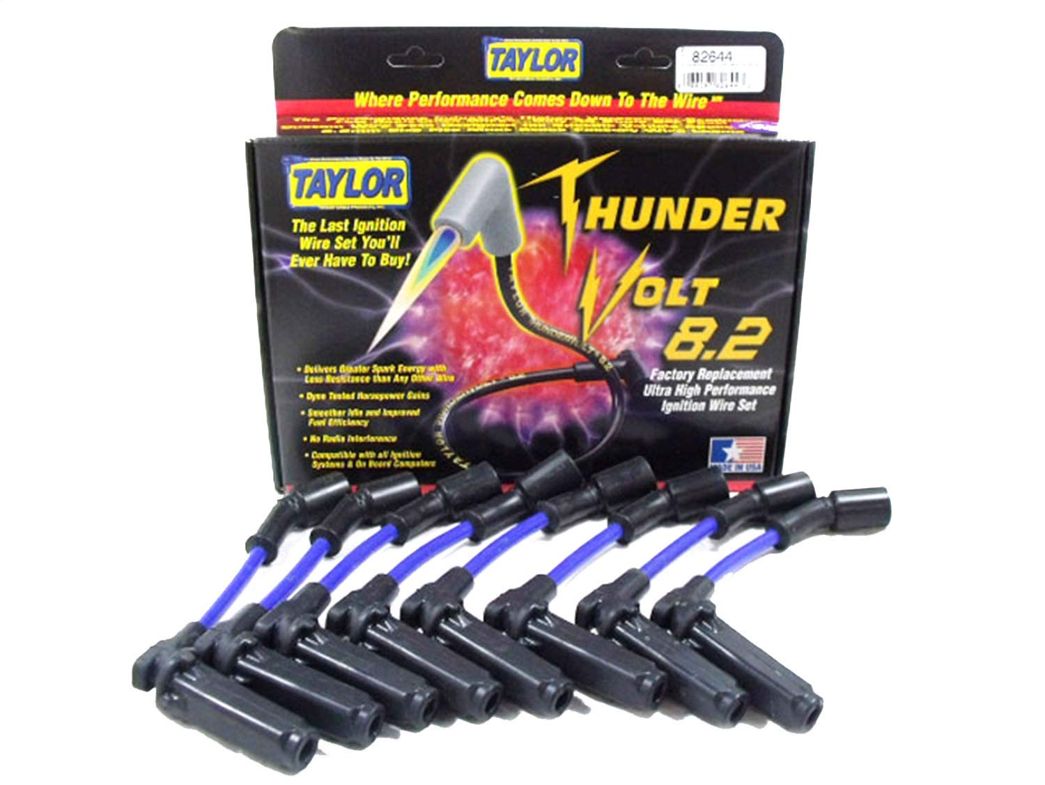 Taylor Cable 82644 High Performance Spark Plug Wire Set - Compatible with Ford, Chevy, Dodge - Durable Silicone Insulation for Better Ignition - Perfect for Engine Tune-Ups & Performance Upgrades