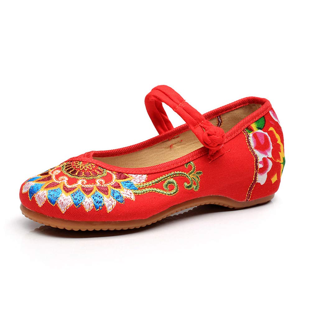 BININBOX Women's Floral Handmade Embroidered Loafers - Comfortable Black Mary Jane Ballet Flats with Round Toe for Casual Wear | Perfect for Office, Dating & Daily Walking