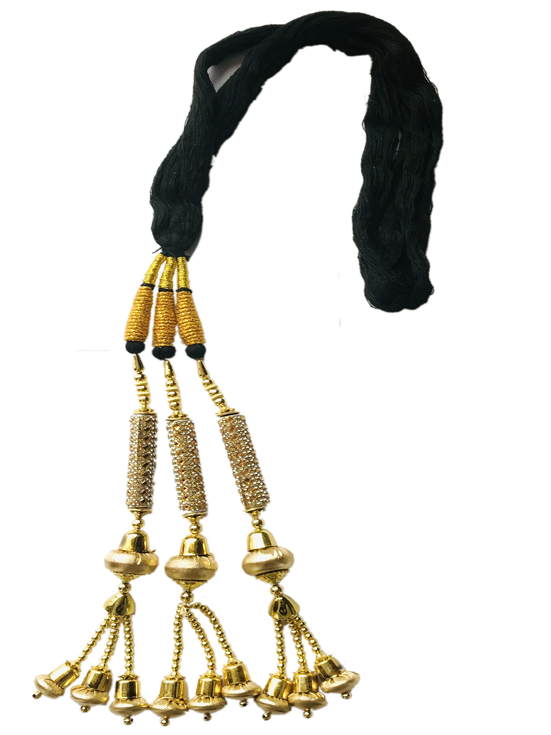 Gadinfashion™ Women's Traditional Patiala Bridal Paranda/Parandi - Black & Gold Hair Extension Accessory with Tassels (Pack of 1) for Weddings, Festivals & Cultural Events