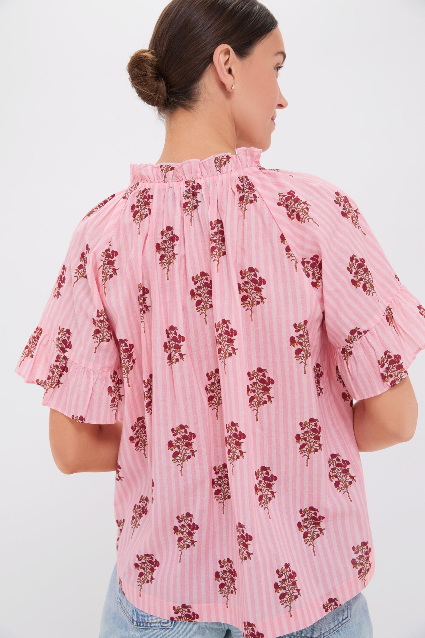 Blush Striped Bouquet Cassis Top - Women's Fashion Blouse for Casual Wear, Date Night & Office Outfits | Trendy Striped Design for Spring & Summer