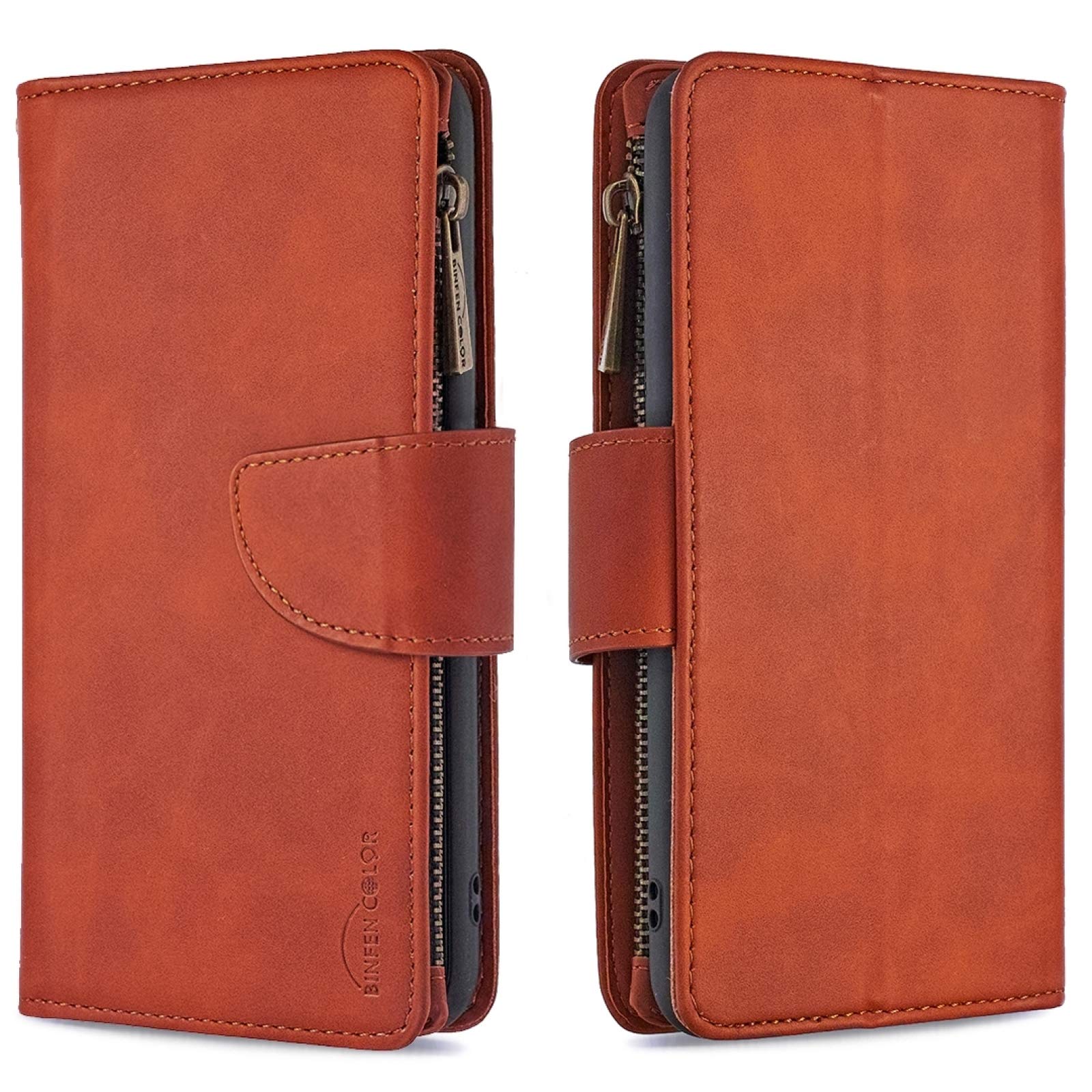 Samsung Galaxy A41 Magnetic Flip Leather Case with Card Slots, Wallet & Photo Holder - Eco-Friendly PU Leather, Detachable Zipper, Lanyard (Brown) - Perfect for Daily Use, Travel & Business Meetings