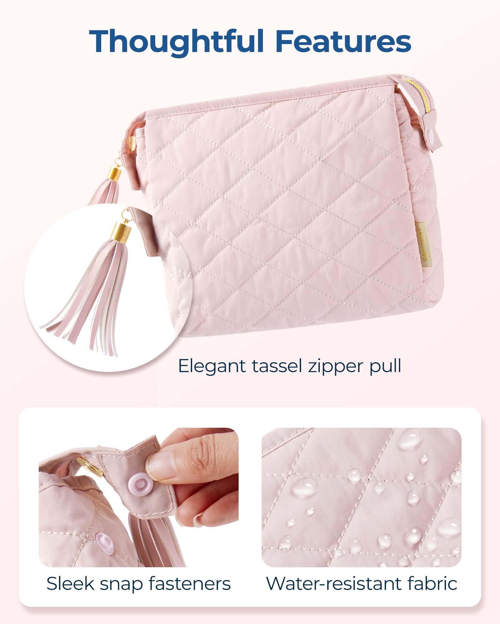 BAGSMART Large Puffy Makeup Bag for Women - Travel Cosmetic Organizer with Wide Opening, Holds Brushes & Toiletries (Pink) | Perfect for Travel, Gym, Daily Purse Storage & Beauty Essentials Organization
