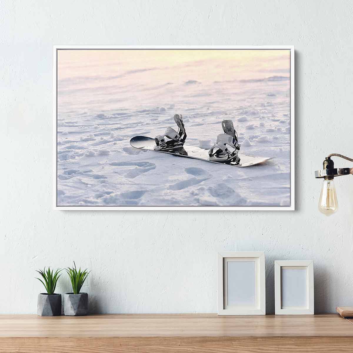 White Snowboarding Wall Art Canvas Print - Modern Mountain Adventure Decor for Living Room, Bedroom & Office | Perfect Gift for Snowboard Lovers