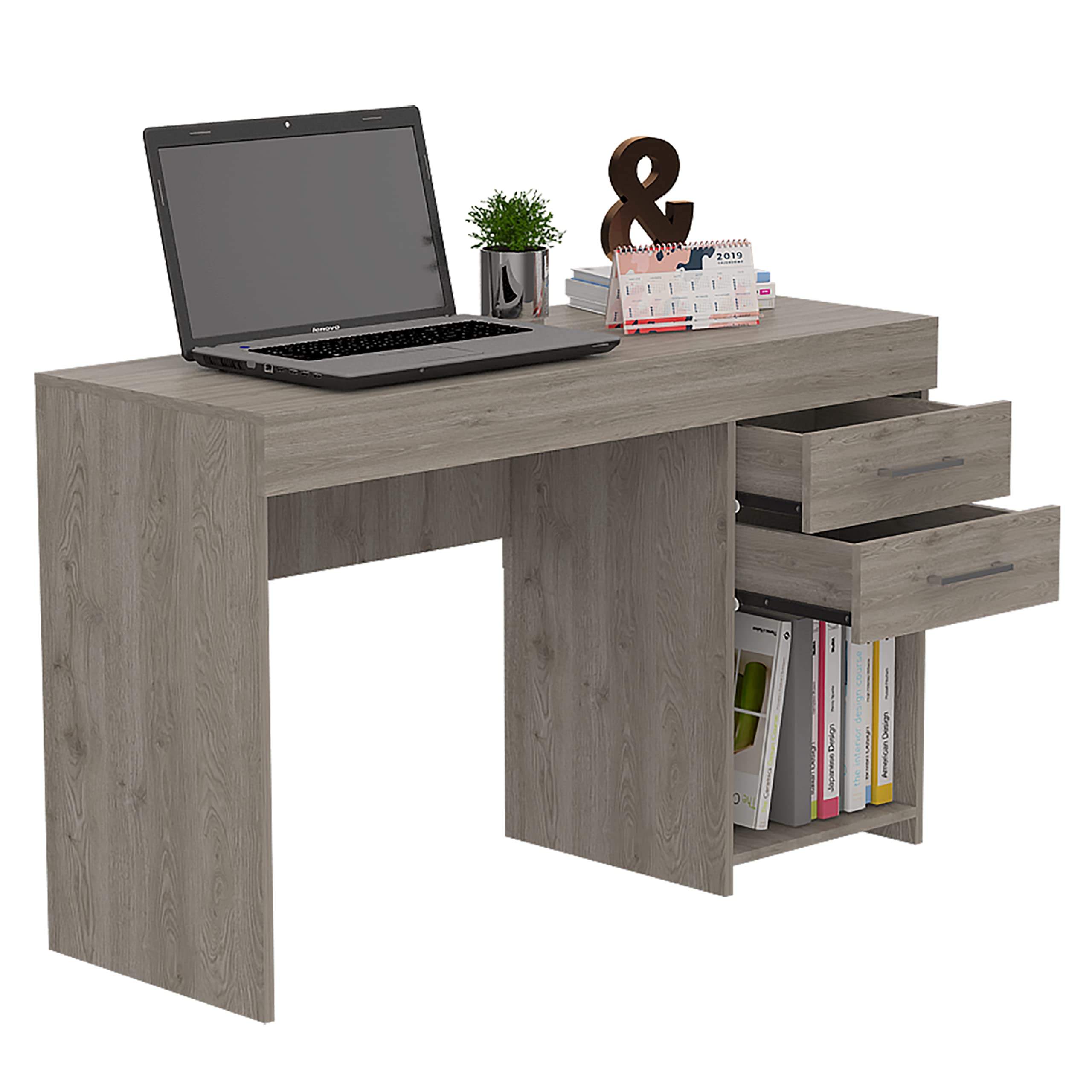Modern Austin Writing Computer Desk with 2 Drawers & Storage Cabinet - Home Office Desk for Study, Work & Gaming