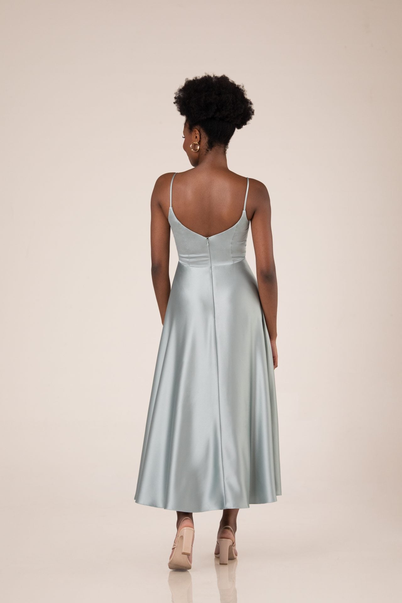 Mikayla Tea Length Charmeuse Dress - Elegant Flowy Formal Gown for Weddings, Parties & Special Occasions