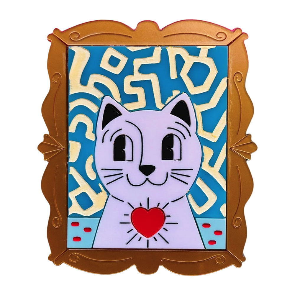 Stylish Pop Art Cat Brooch - Contemporary Acrylic Cat Pin for Women | Makokot Design | Perfect for Jackets, Bags & Accessories
