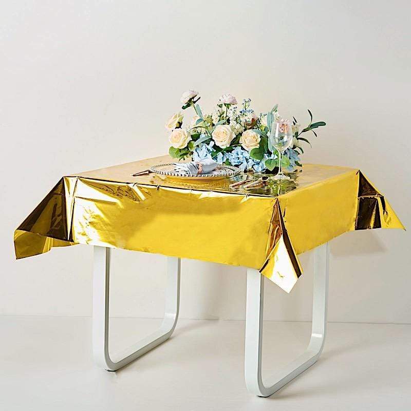 50 x 50 Inch Silver Metallic Disposable Plastic Tablecloths - Perfect for Parties, Weddings, and Events - Waterproof & Wrinkle-Free