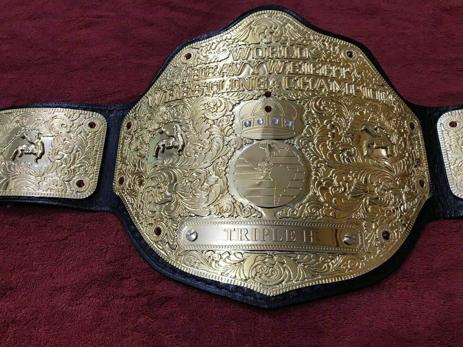 Maxan Big Gold Belt Replica - Custom Championship Wrestling Belt with Real Leather & Thick Plates - Perfect for WWE Cosplay, Wrestling Events & Collectors