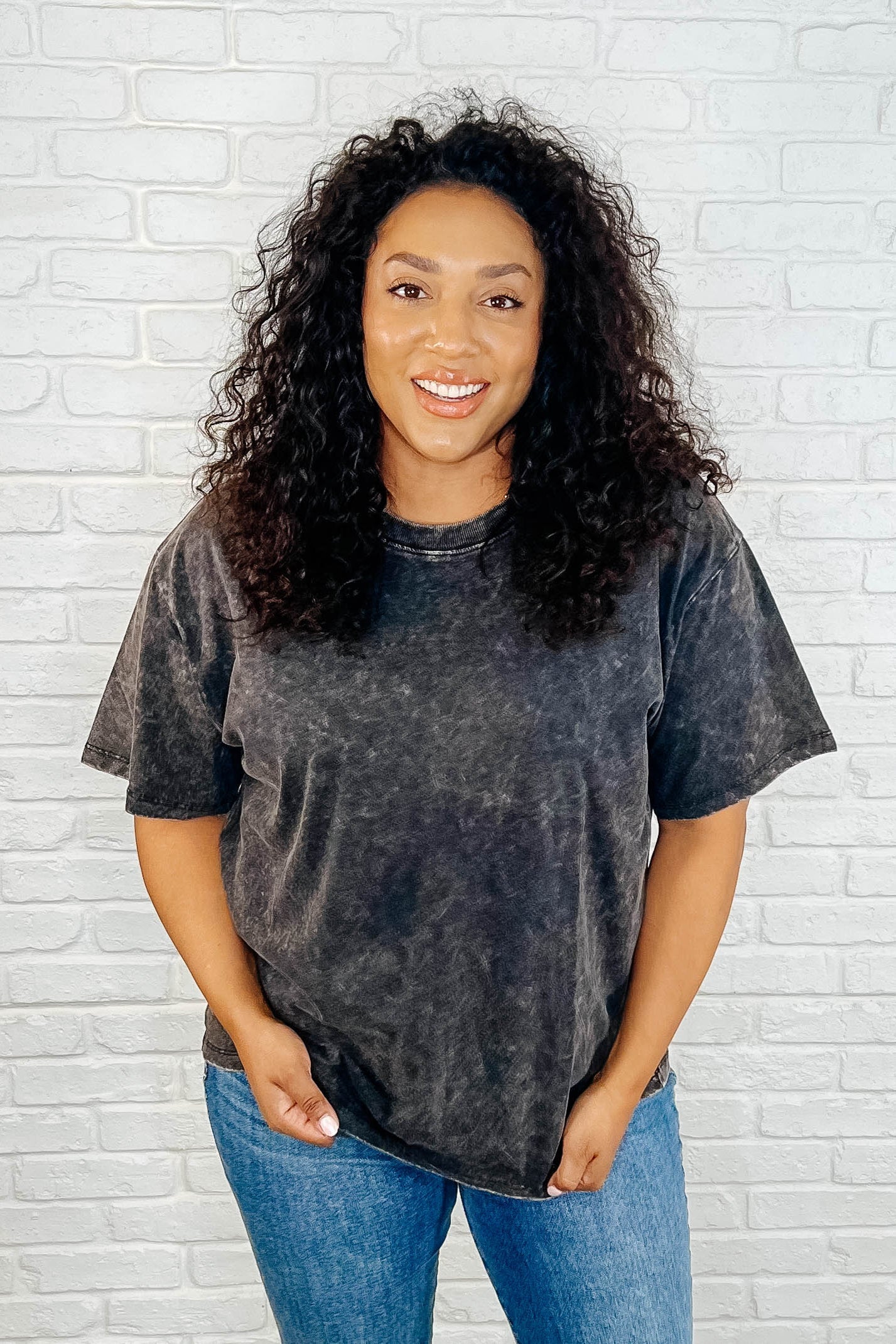 Oversized Drop Shoulder Casual T-Shirt for Women - Soft Basic Tee in Ash Black | Perfect for Everyday Wear, Layering & Street Style Outfits