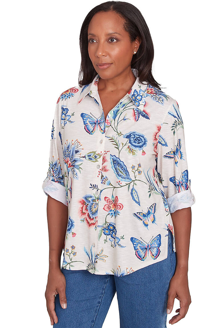 Free Spirit Garden Knit Shirt - Women's Floral Print Casual Top for Spring & Summer | Perfect for Outdoor Activities, Picnics, and Beach Vacations