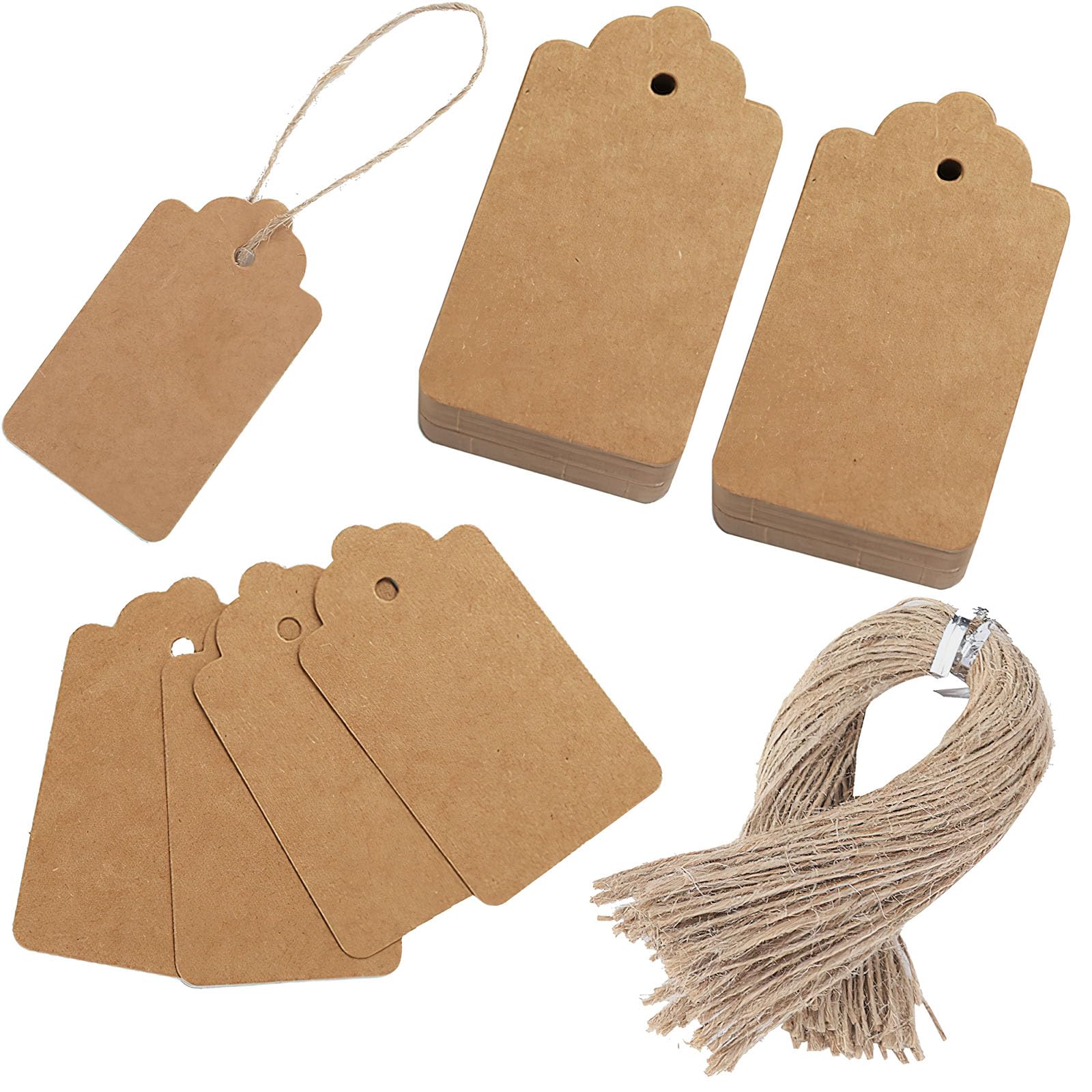 600pcs Kraft Paper Gift Tags with String - 1.7 x 2.8 Inch Blank Hang Tags for Clothing, DIY Crafts, Weddings, Baby Showers & Birthdays - Perfect for Holiday Gifts, Party Favors and Handmade Decorations