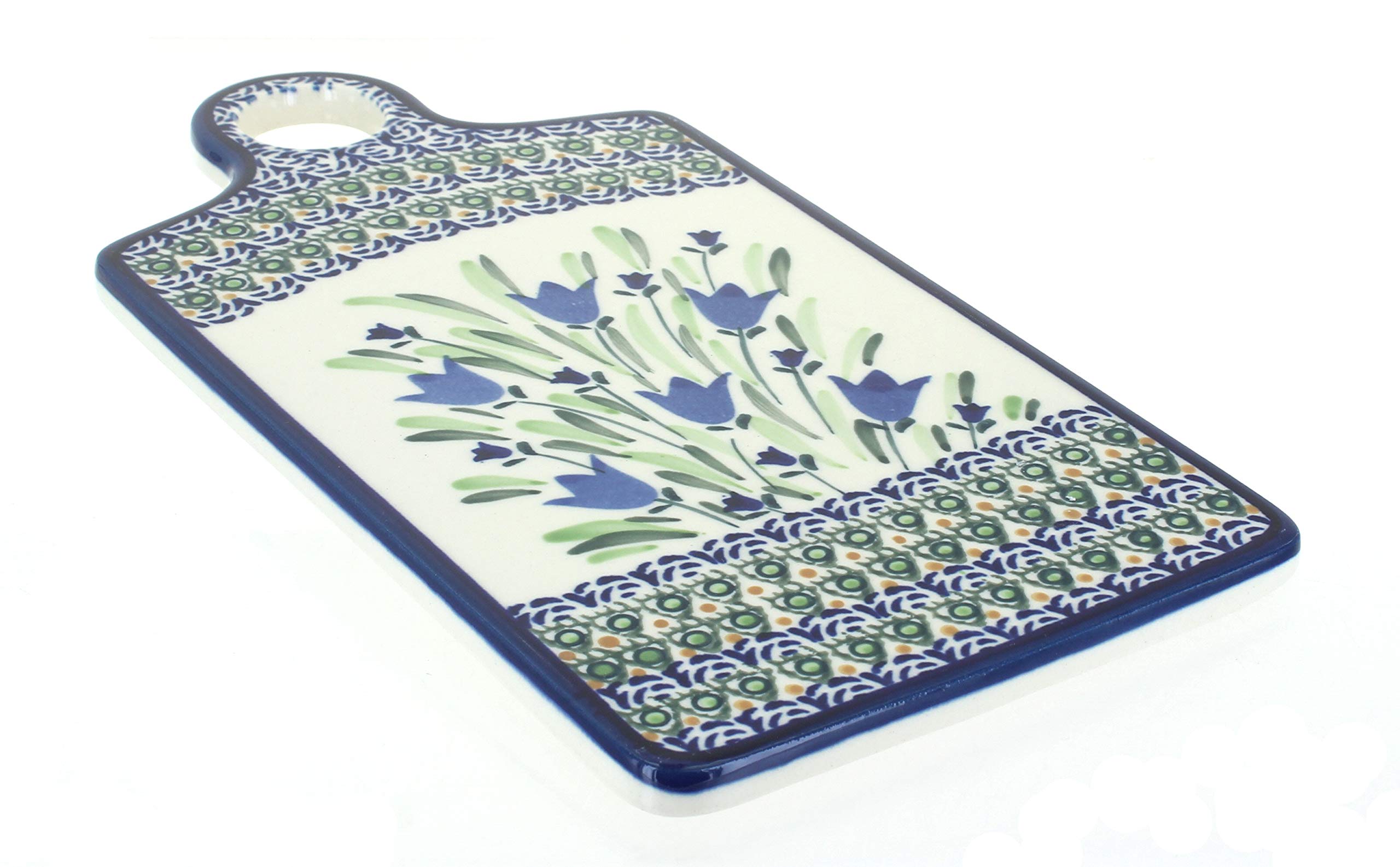 Handmade Blue Rose Polish Pottery Blue Tulip Cutting Board - Durable Ceramic Cheese Board for Serving, Charcuterie & Kitchen Decor - Perfect for Entertaining, Gifts & Home Use