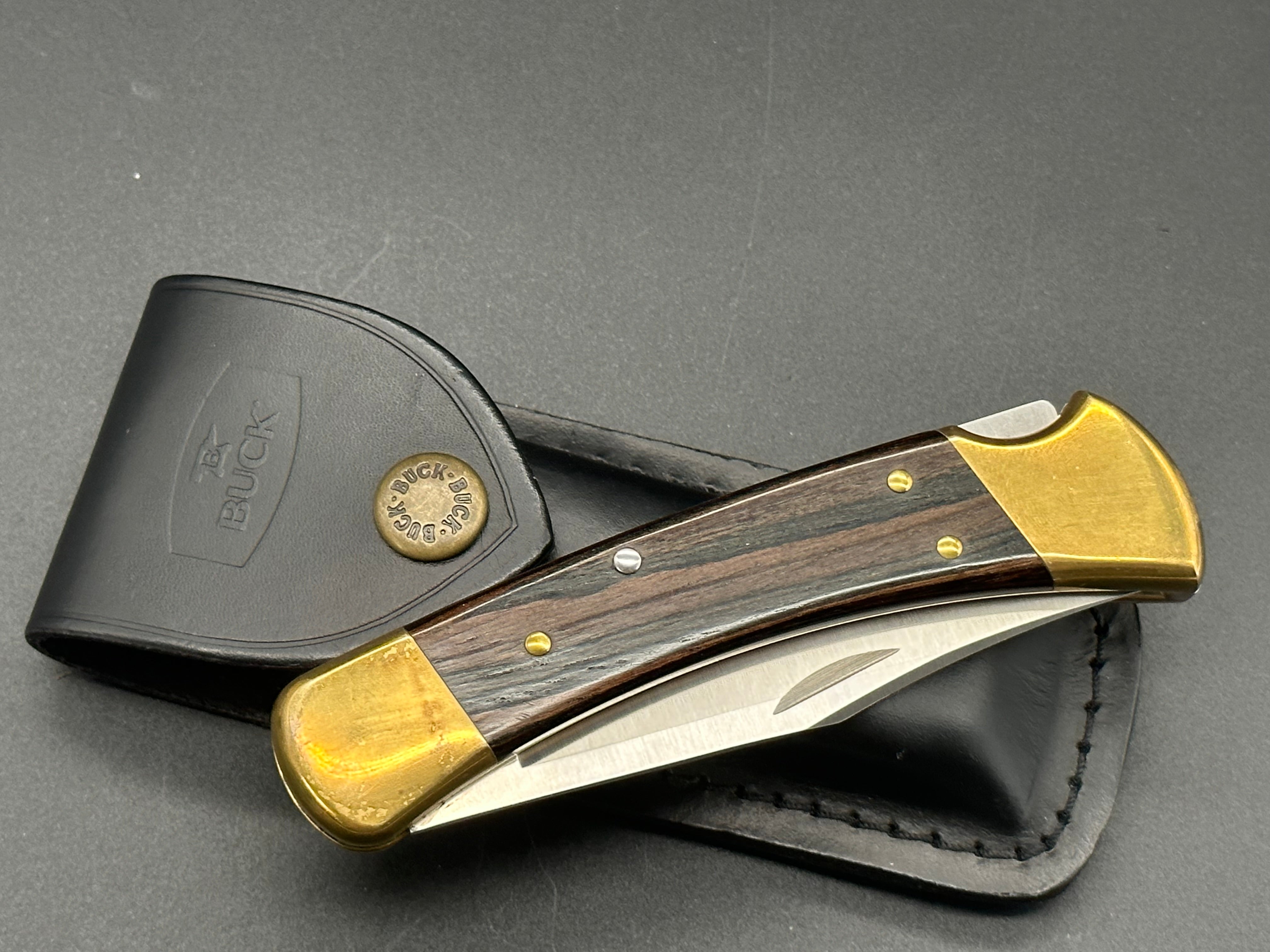 Buck 110 Folding Hunter Knife - Premium Stainless Steel Blade, Genuine Wood Handle - Ideal for Camping, Hunting & Outdoor Adventures