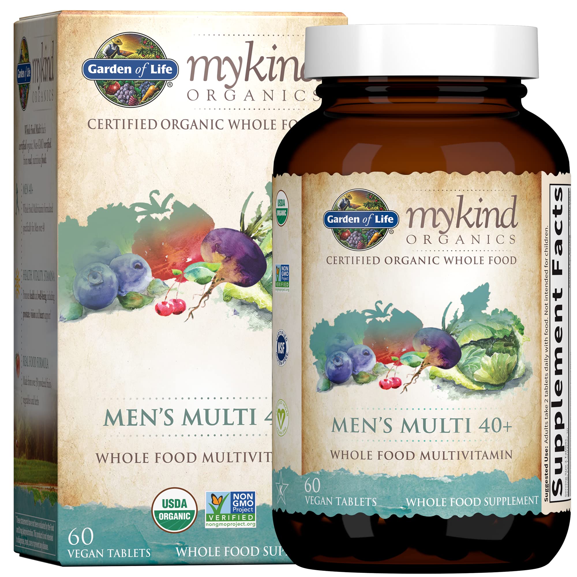 Garden of Life mykind Organics Whole Food Multivitamin for Men 40+ | 60 Vegan Tablets | Organic Vitamins & Minerals for Men Over 40 | Supports Heart, Energy & Immune Health | Ideal for Active Lifestyles & Daily Wellness
