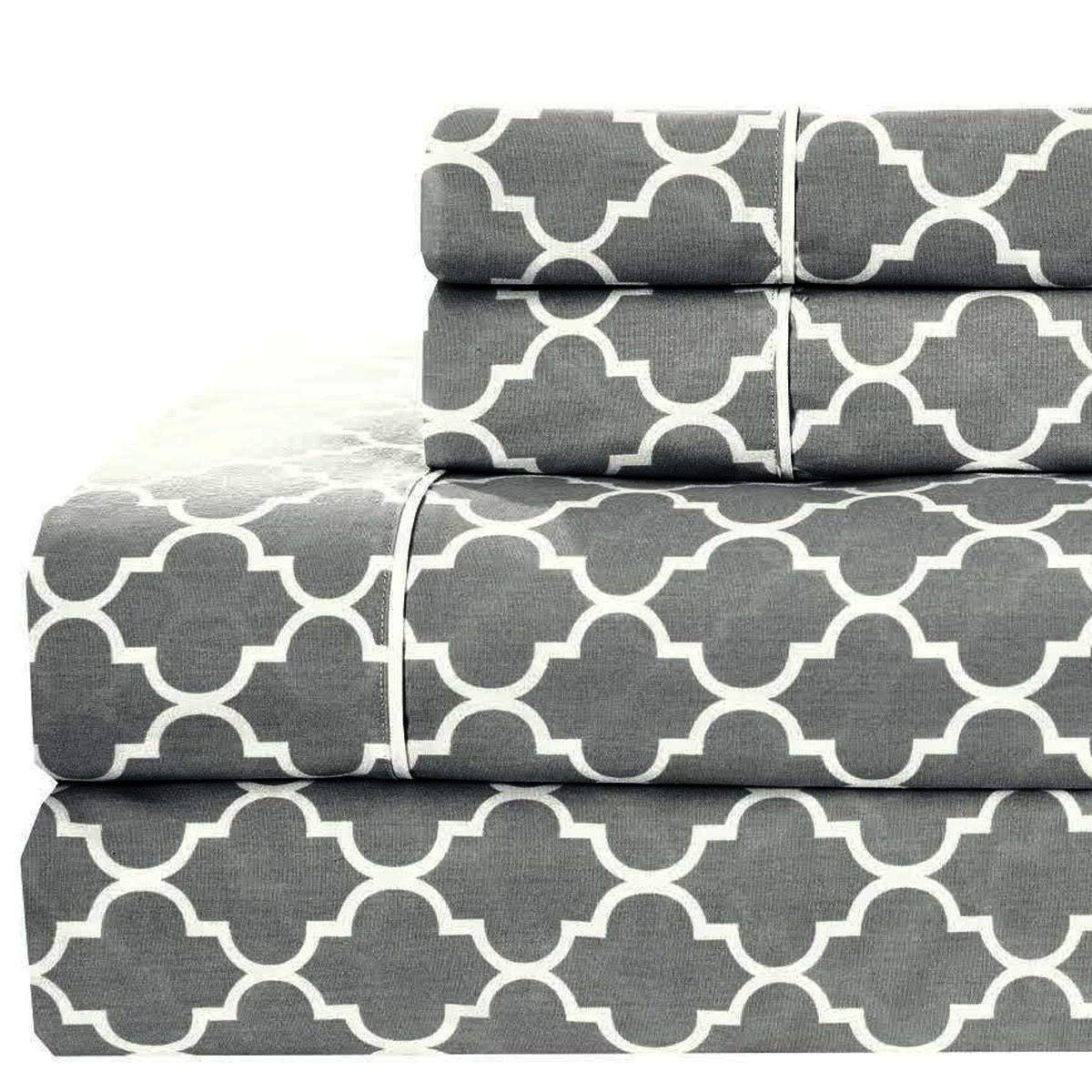 Premium 100% Cotton Percale Sheet Set Queen Size - Soft & Breathable Luxury Bedding in Gray & White - Perfect for Hotels, Guest Rooms & Upscale Home Decor