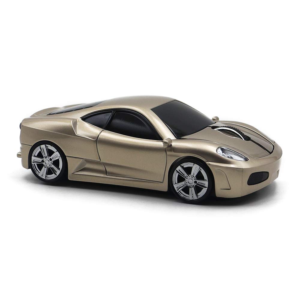 Wireless Mouse for PC Laptop MAC - Ergonomic Optical Gaming Mouse with Sport Car Design (Gold) - Perfect for Office Work, Gaming & Travel Use