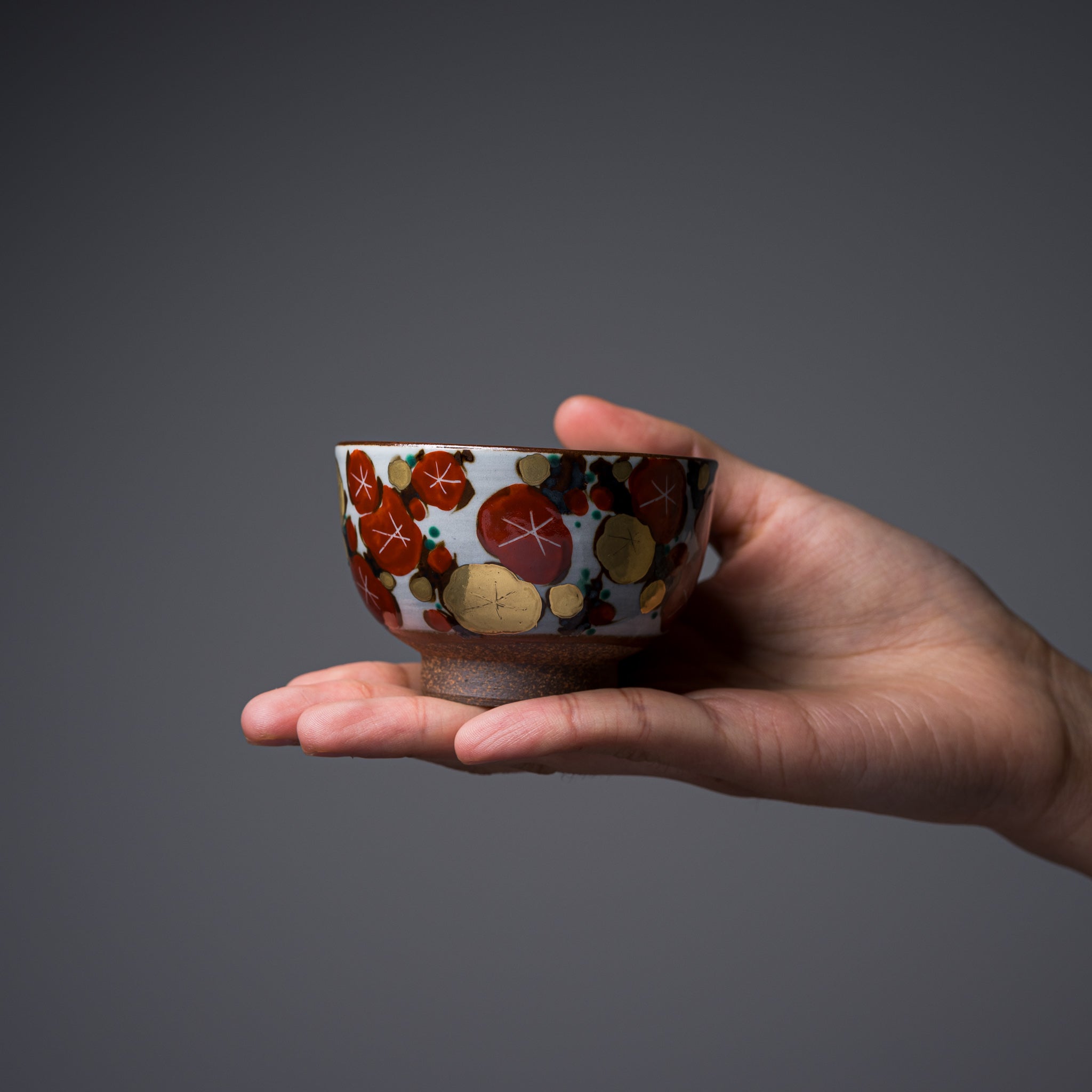 Handmade Kyo Kiyomizu Ware Kumidashi Tea Cup - Golden Plum Design - Authentic Japanese Ceramic Tea Cup for Matcha, Sencha & Green Tea - Perfect for Tea Ceremonies, Home Decor & Gifts