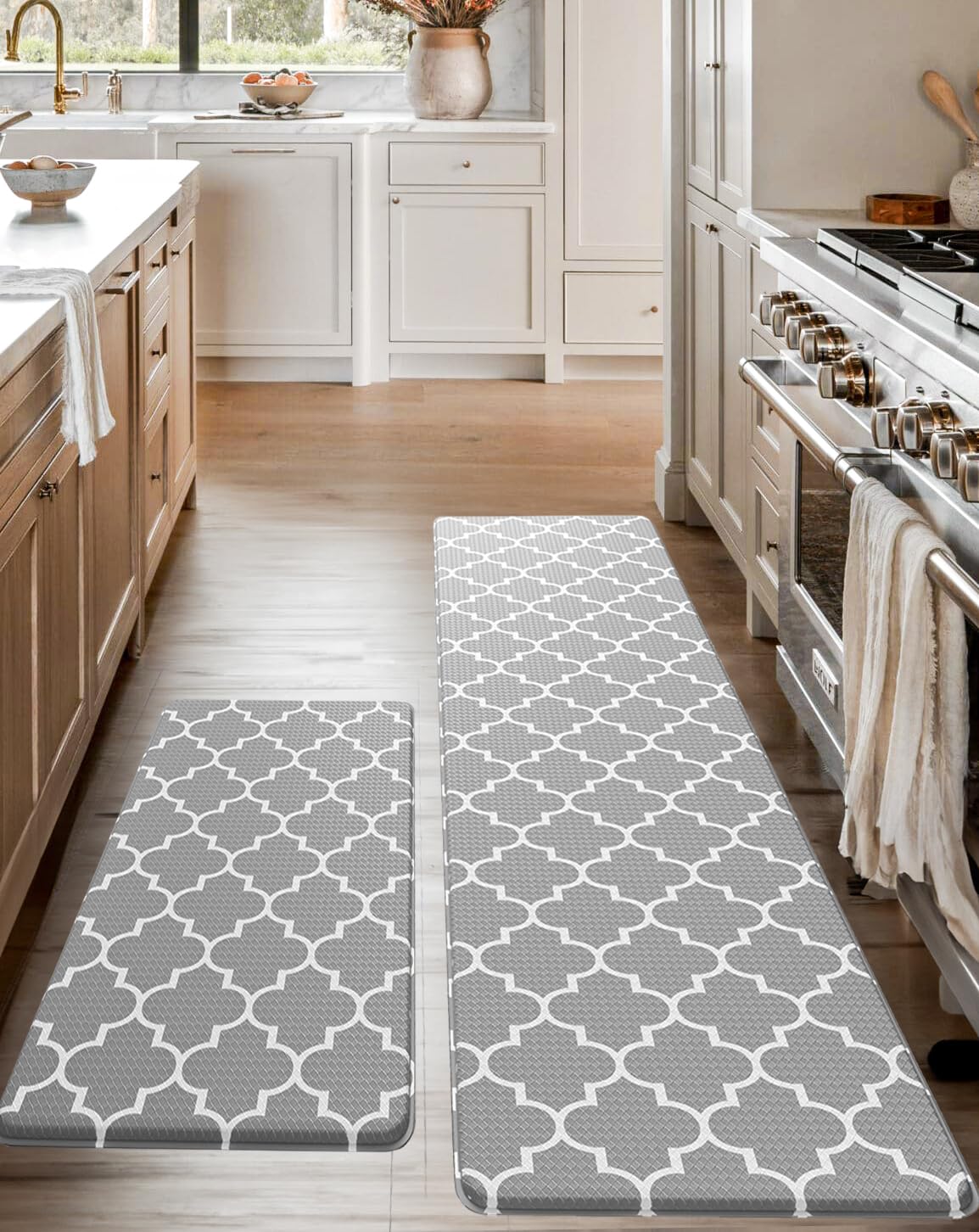 **Homergy Anti-Fatigue Kitchen Mats - 2 Pack Memory Foam Standing Mats for Office, Home & Laundry Room - Waterproof, Ergonomic Floor Cushion (17.3×30.3 & 17.3×59 Inches, Grey Lantern) - Perfect for Cooking, Dishwashing & Long Work Hours**