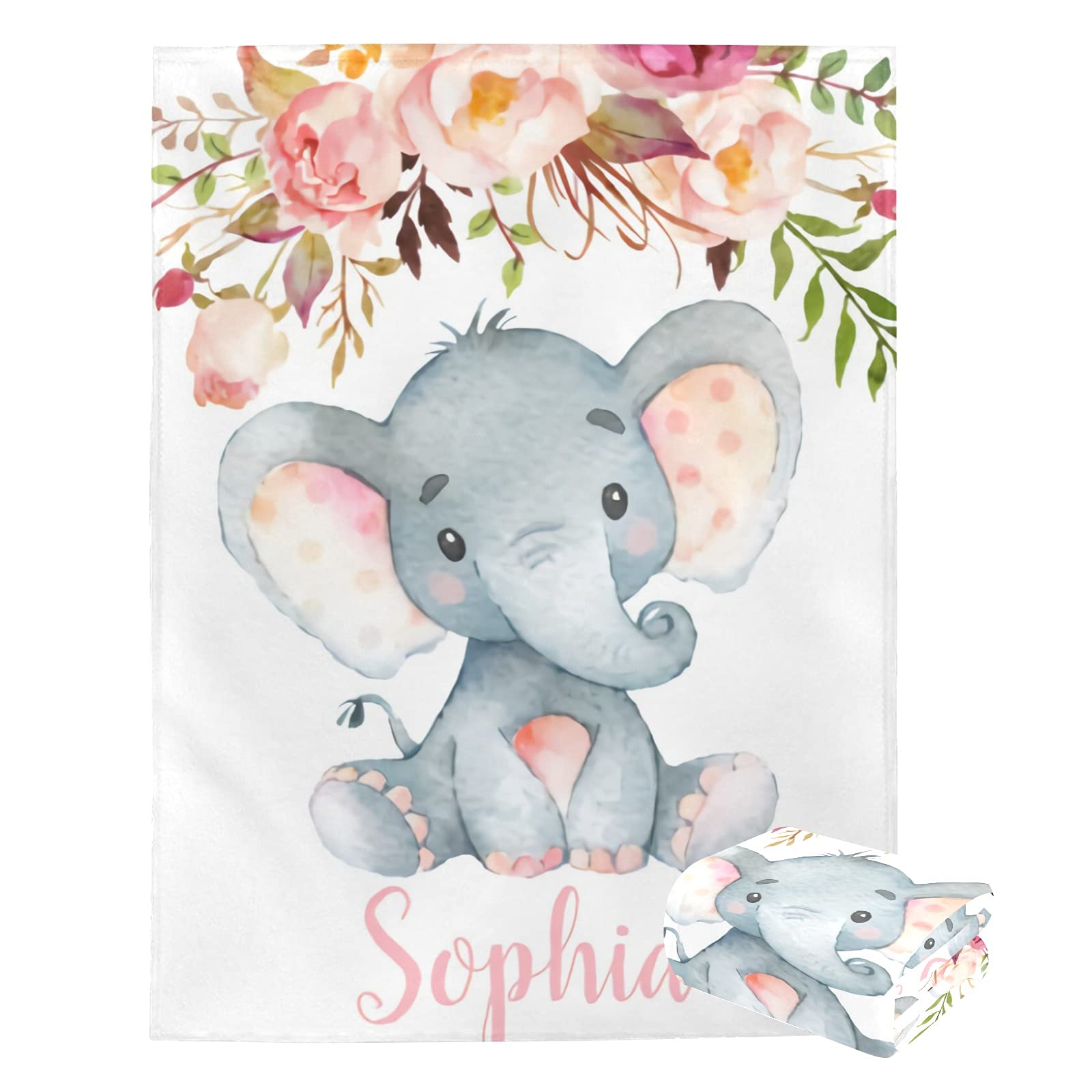 **Personalized Baby Blanket with Name - Custom Elephant Design for Boys & Girls | Super Soft Newborn Blanket | Nursery Decor & Baby Shower Gift | Perfect for Cuddling, Swaddling & Nursery Styling**