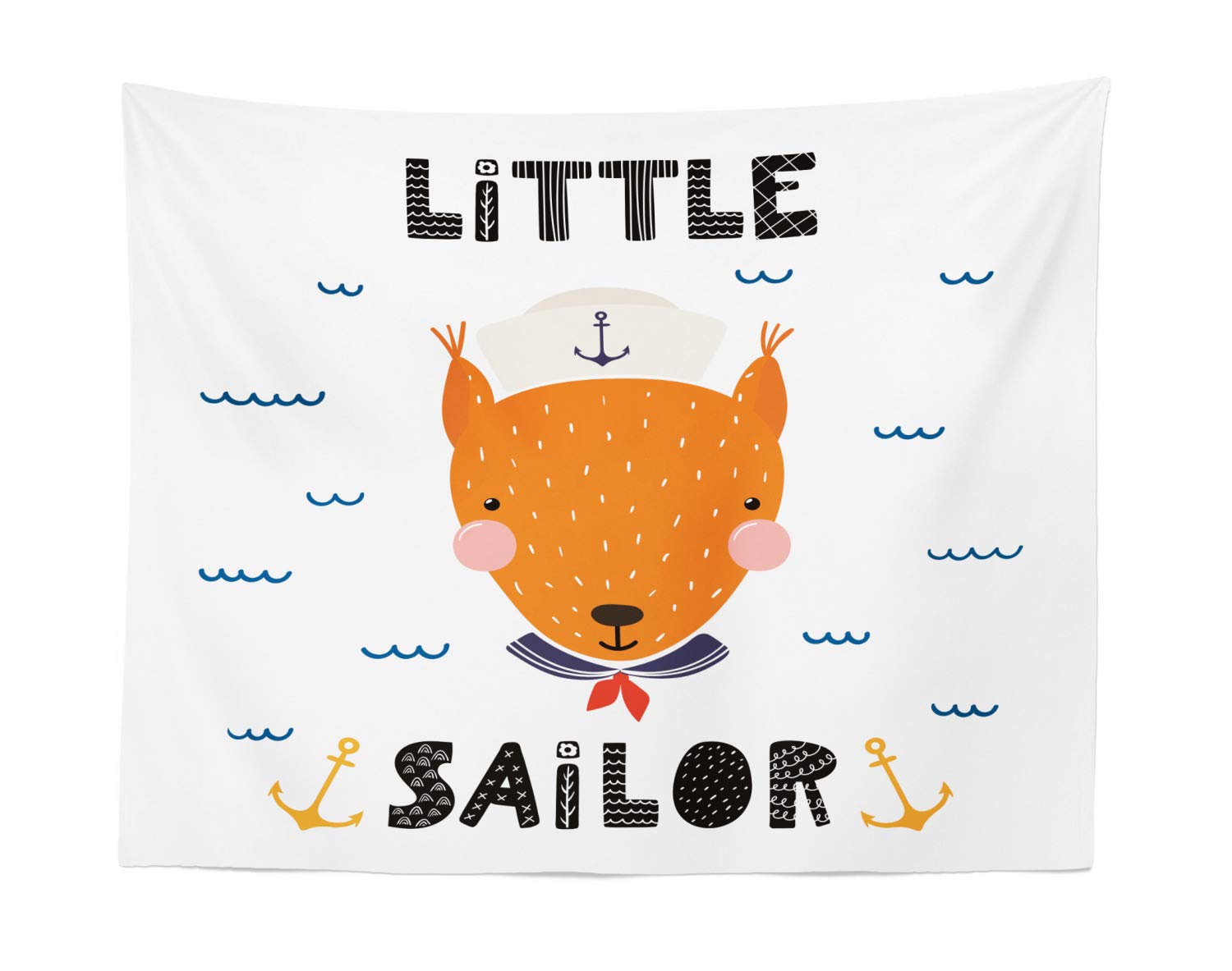 Ambesonne Marine Themed Tapestry - Fox and Sailor Doodle with Anchors & Waves, Multicolor Fabric Wall Hanging Decor for Bedroom, Living Room, Dorm (28