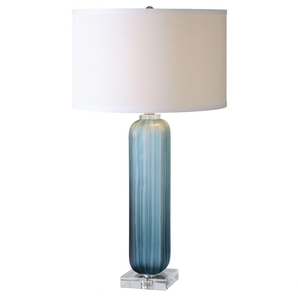 Uttermost Caudina Frosted Blue Glass Table Lamp - Elegant Home Decor for Living Room, Bedroom & Office Lighting
