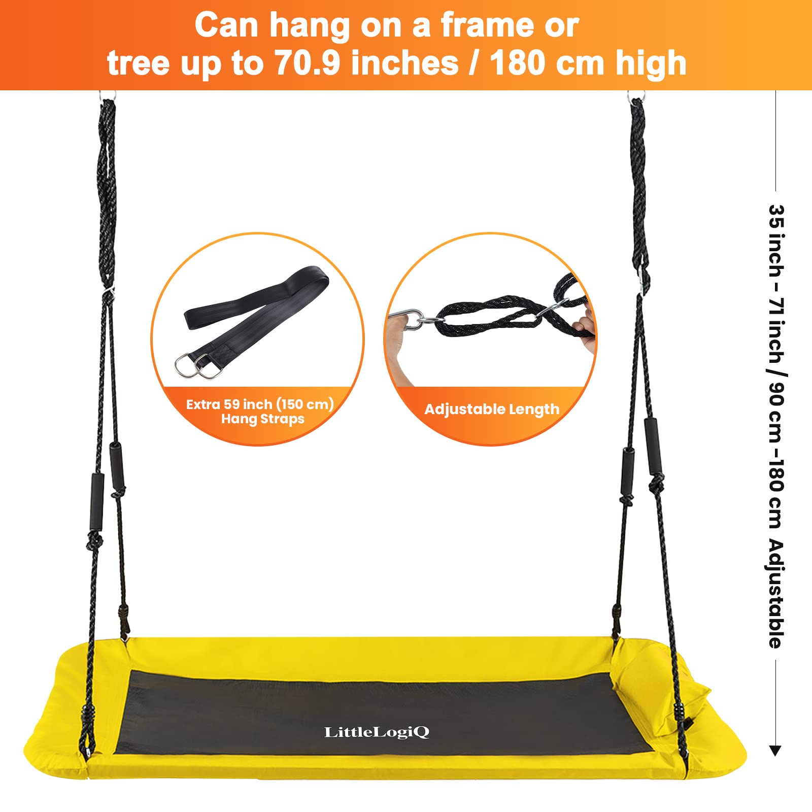 Outdoor Tree Swing for Kids & Adults - 59 Inch Flying Swing with 2 Hanging Straps, 700lb Capacity, Adjustable Ropes - Easy Setup Backyard Swing Set (Yellow) - Perfect for Family Fun, Playgrounds, and Outdoor Adventures
