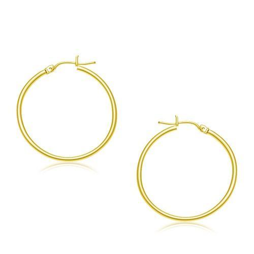 14K Yellow Gold Polished Hoop Earrings - 30mm Round Huggie Earrings for Women, Dainty Everyday Jewelry Gift for Her | Perfect for Work, Date Night & Special Occasions