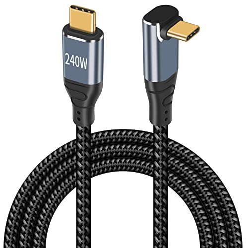 Poyiccot 240W USB C Cable 90 Degree - 10ft Type C to Type C Fast Charging Cable with PD 3.1 & E-Mark Chip - Compatible with MacBook, Galaxy S20, SSD - Ideal for Home, Office & Travel Charging