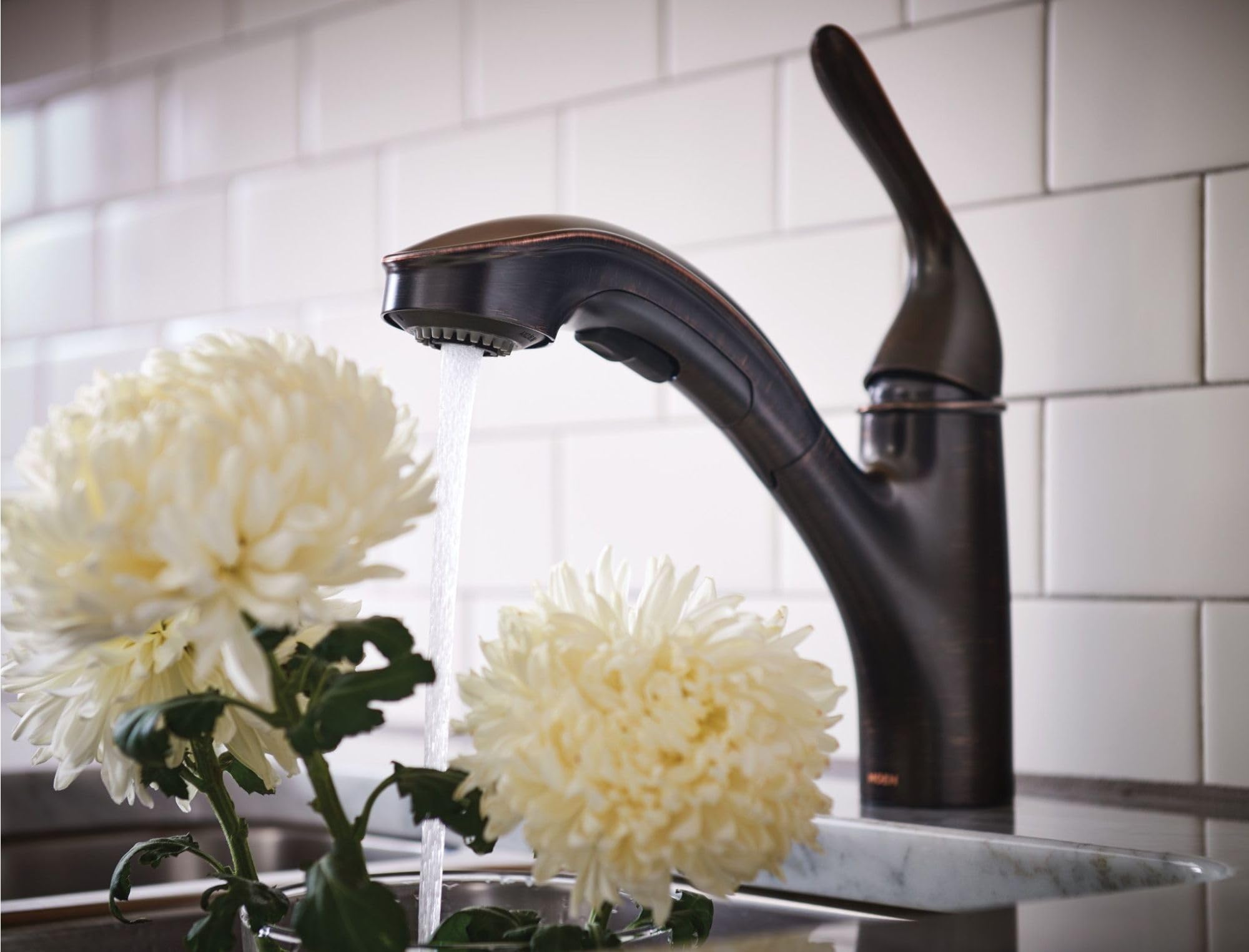 Moen Brecklyn Mediterranean Bronze Single-Handle Pull-Out Sprayer Kitchen Sink Faucet with Power Clean Technology - 87557BRB - Perfect for Modern Kitchens & High-Traffic Commercial Spaces