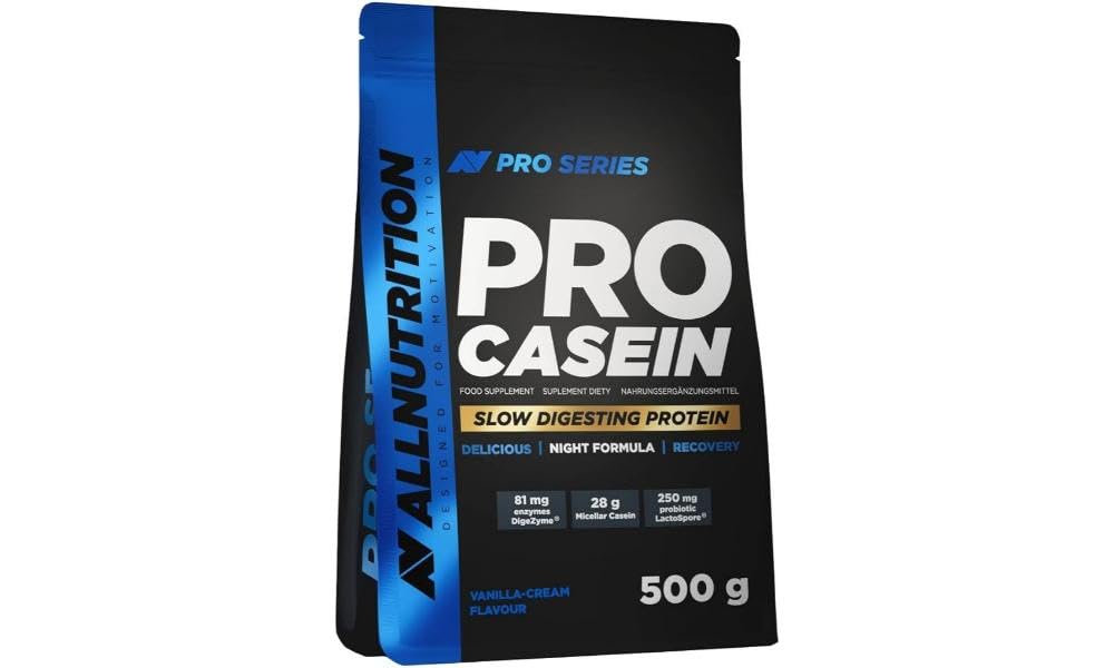 Allnutrition Pro+ Casein Protein Powder 500g - Slow Digesting Protein for Muscle Recovery, Nighttime Use & Post-Workout - Ideal for Athletes & Fitness Enthusiasts