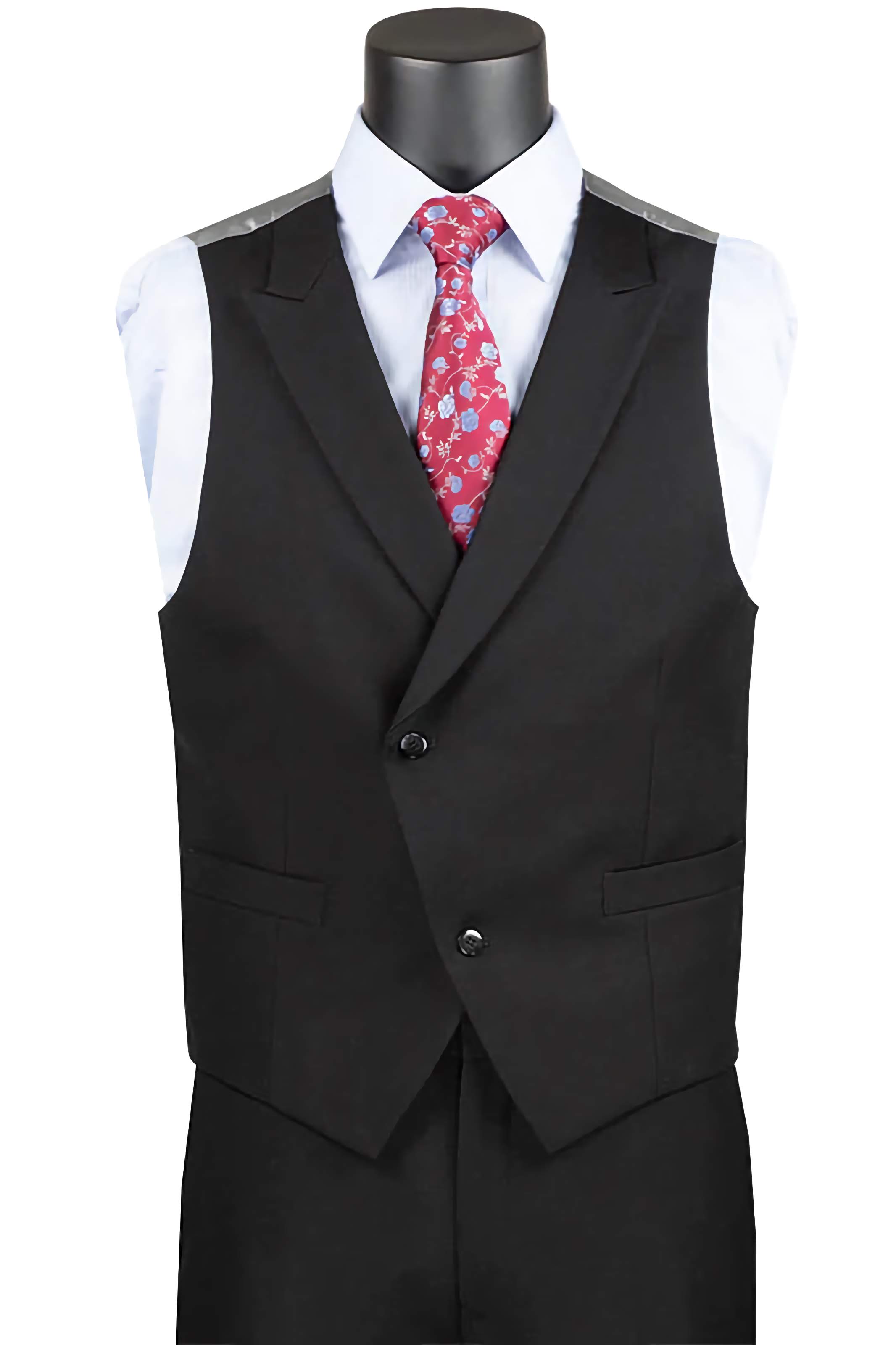 Black Modern Fit 3 Piece Suit with Vest & Adjustable Waistband Pants for Men | Business Formal Attire, Weddings & Special Occasions