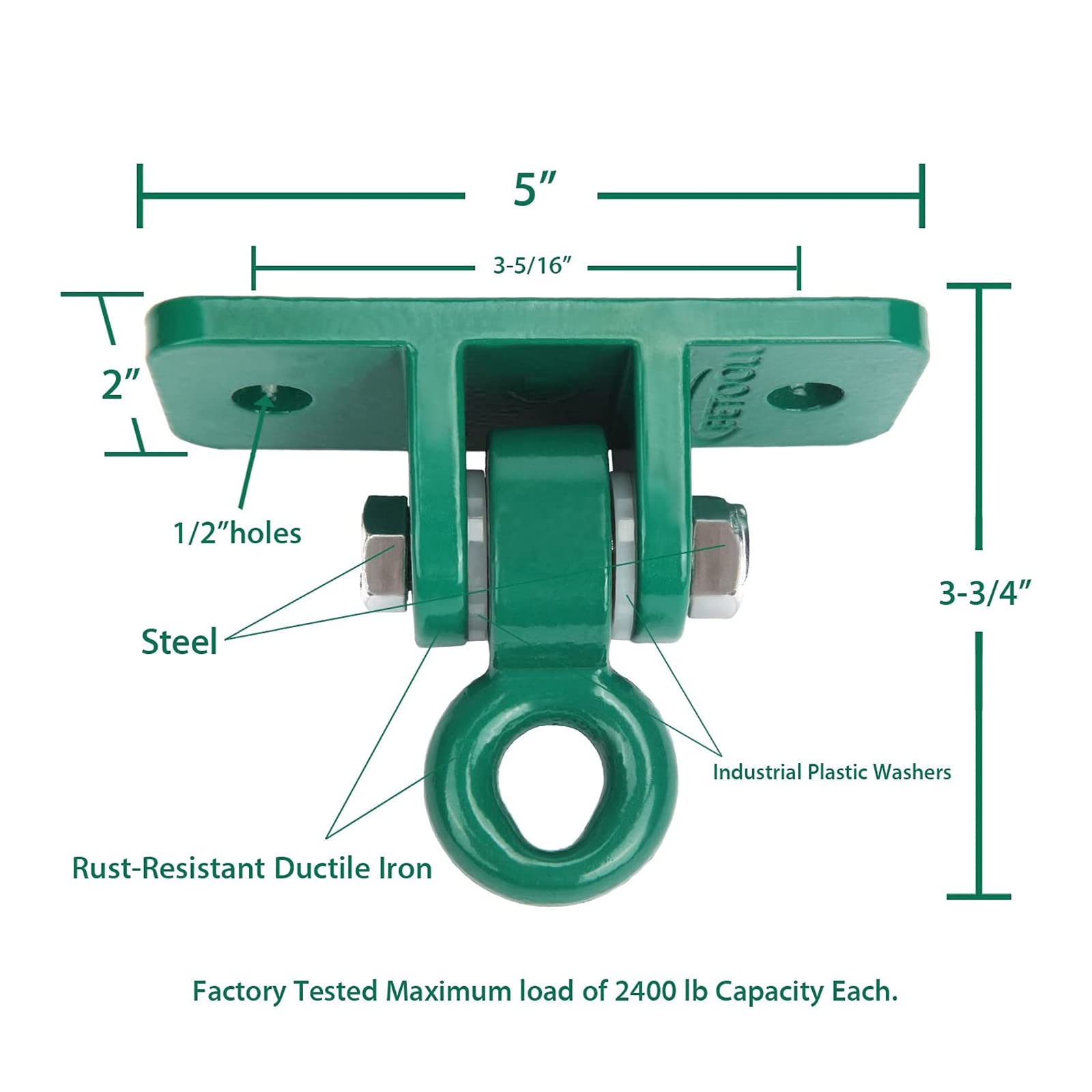 BETOOLL Heavy Duty Swing Set Brackets (1 Set) & Swing Hangers (2 Pairs - Green) for Outdoor Playsets, Backyard Swings, Tree Swings - Durable Metal Hardware for Kids Playground Equipment