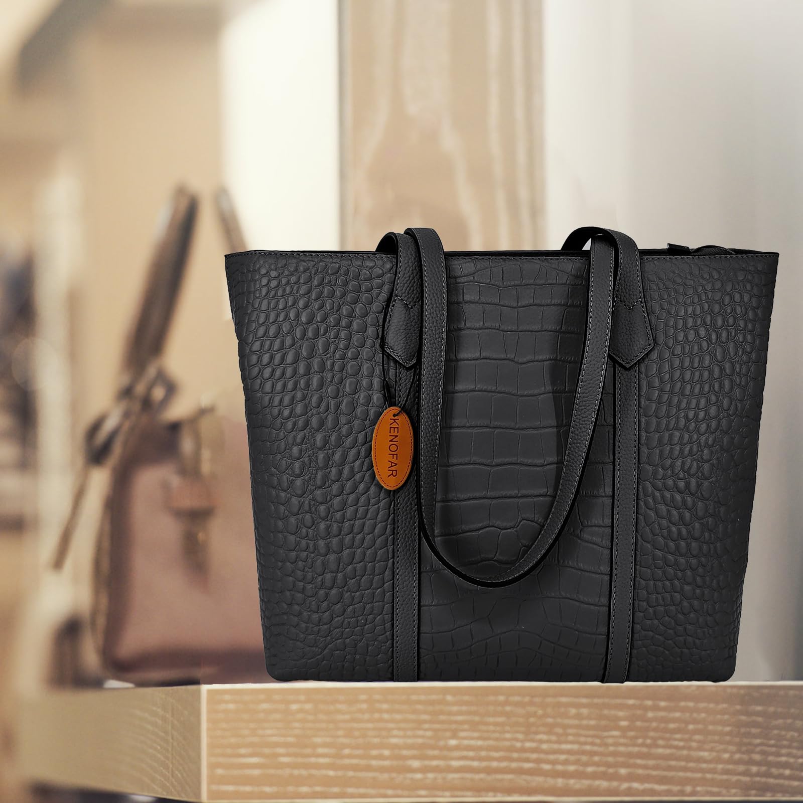 Premium Genuine Leather Tote Bag for Women - Spacious Large Capacity Work & Travel Shoulder Bag - Perfect for Office, Commute, Weekend Getaways & Shopping