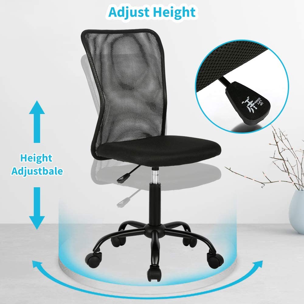 Ergonomic Home Office Chair - Adjustable Height Mesh Computer Chair with Wheels, Mid Back Support, No Armrest, Modern Swivel Task Chair for Students & Professionals - Perfect for Small Spaces & Long Work Sessions