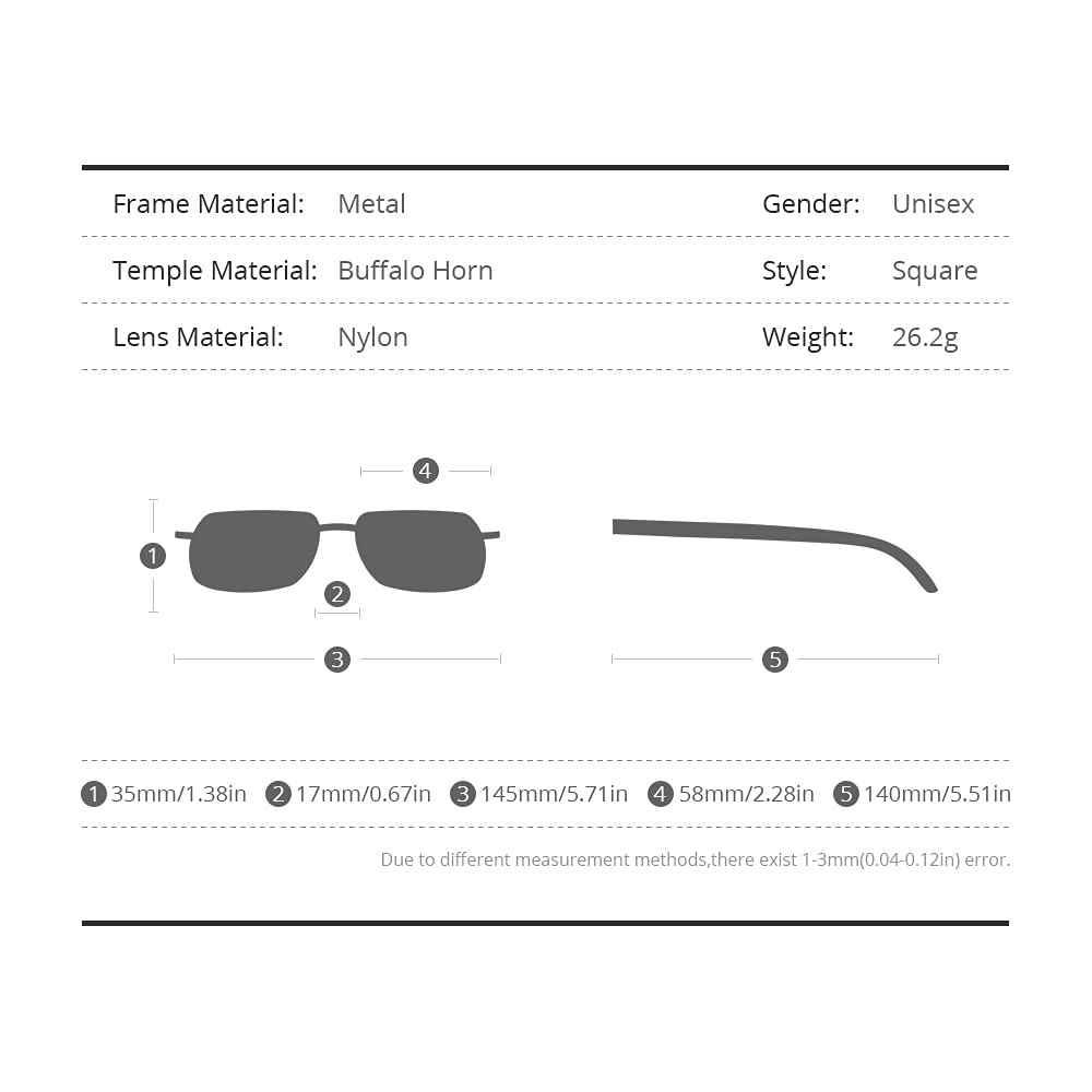 HEPIDEM 100% Genuine Buffalo Horn Handmade Square Rimless Luxury Sunglasses for Men & Women - Perfect for Outdoor Activities, Driving, and Fashion Accessories