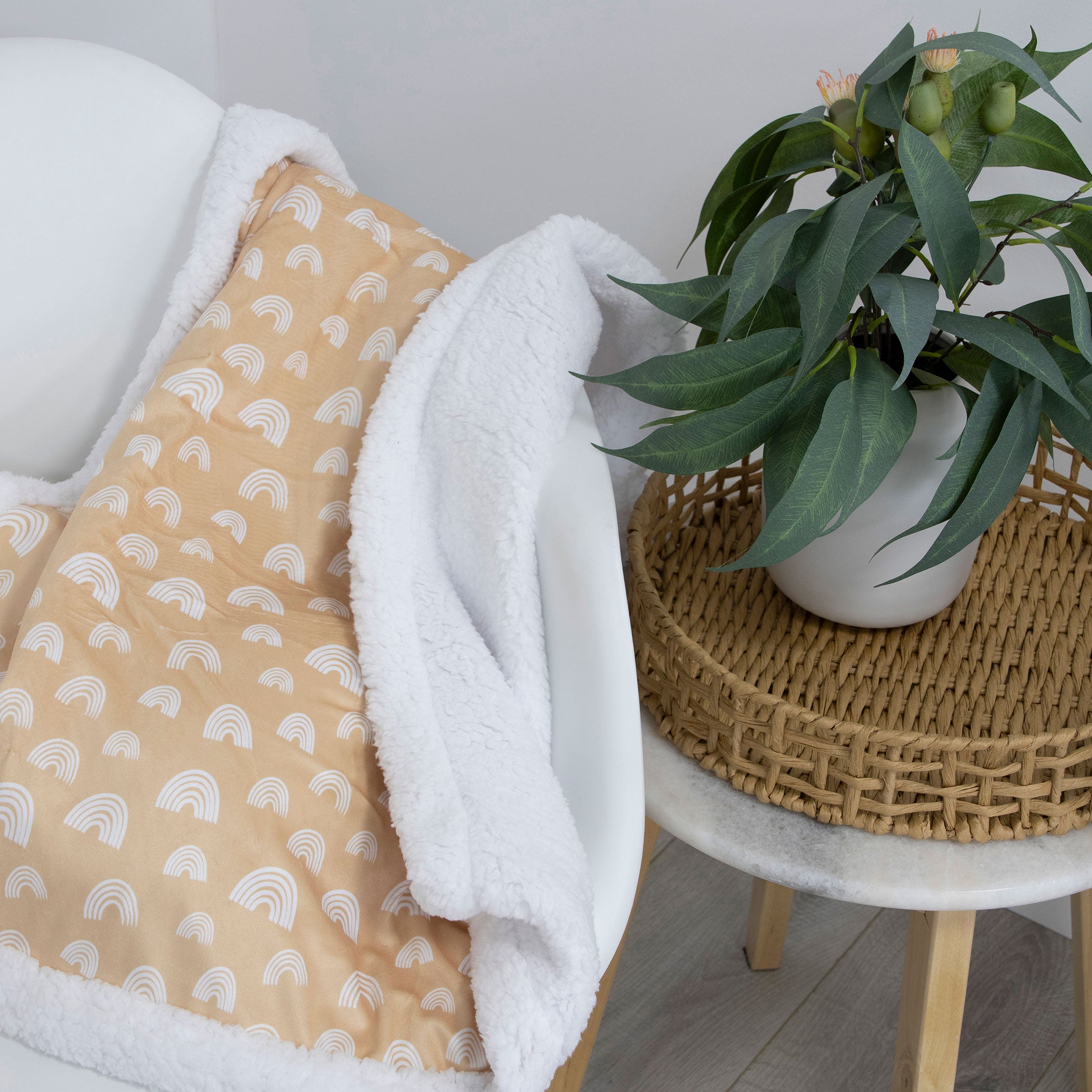 Nordic Velour Cuddle Blanket with Fleece Lining - Super Soft Vanilla & Latte Colors - Perfect for Cozy Nights, Movie Time and Winter Snuggling