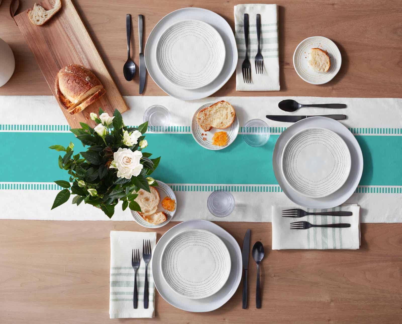 Teal Stripes Table Runners 16x72 Inches - Non-Slip Modern Farmhouse Table Decor for Kitchen, Dining & Coffee Tables - Perfect for Holiday Parties, Weddings & Home Decor
