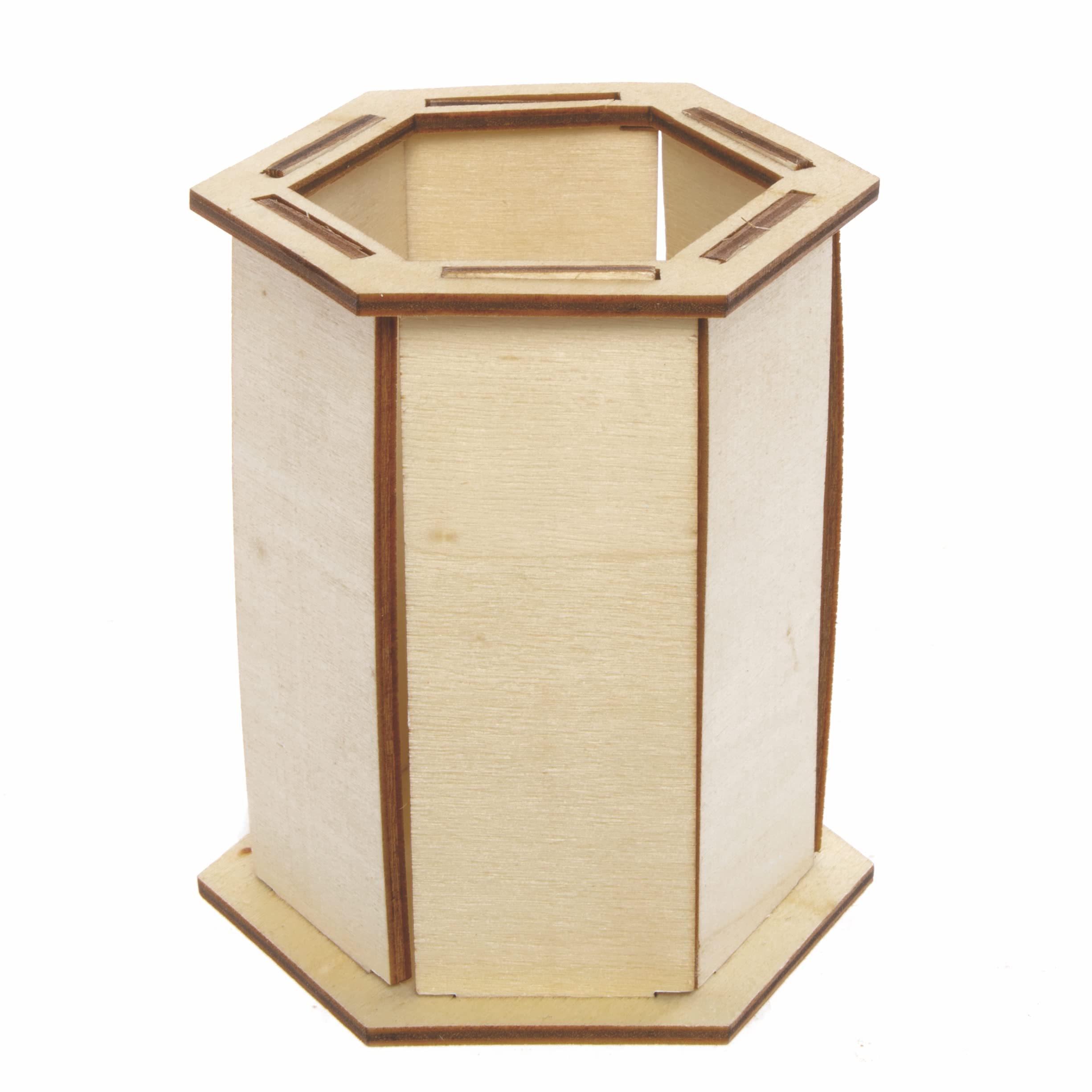 Baker Ross Hexagon Wooden Pencil Pot Kits - Pack of 3 DIY Paintable Pen Holders, Kids Wooden Craft Set for School & Office Supplies (FE522) | Perfect for Classroom Projects, Teacher Gifts & Home Organization