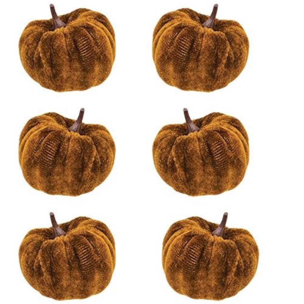 6-Pack Brown Velvet Pumpkins 2.5