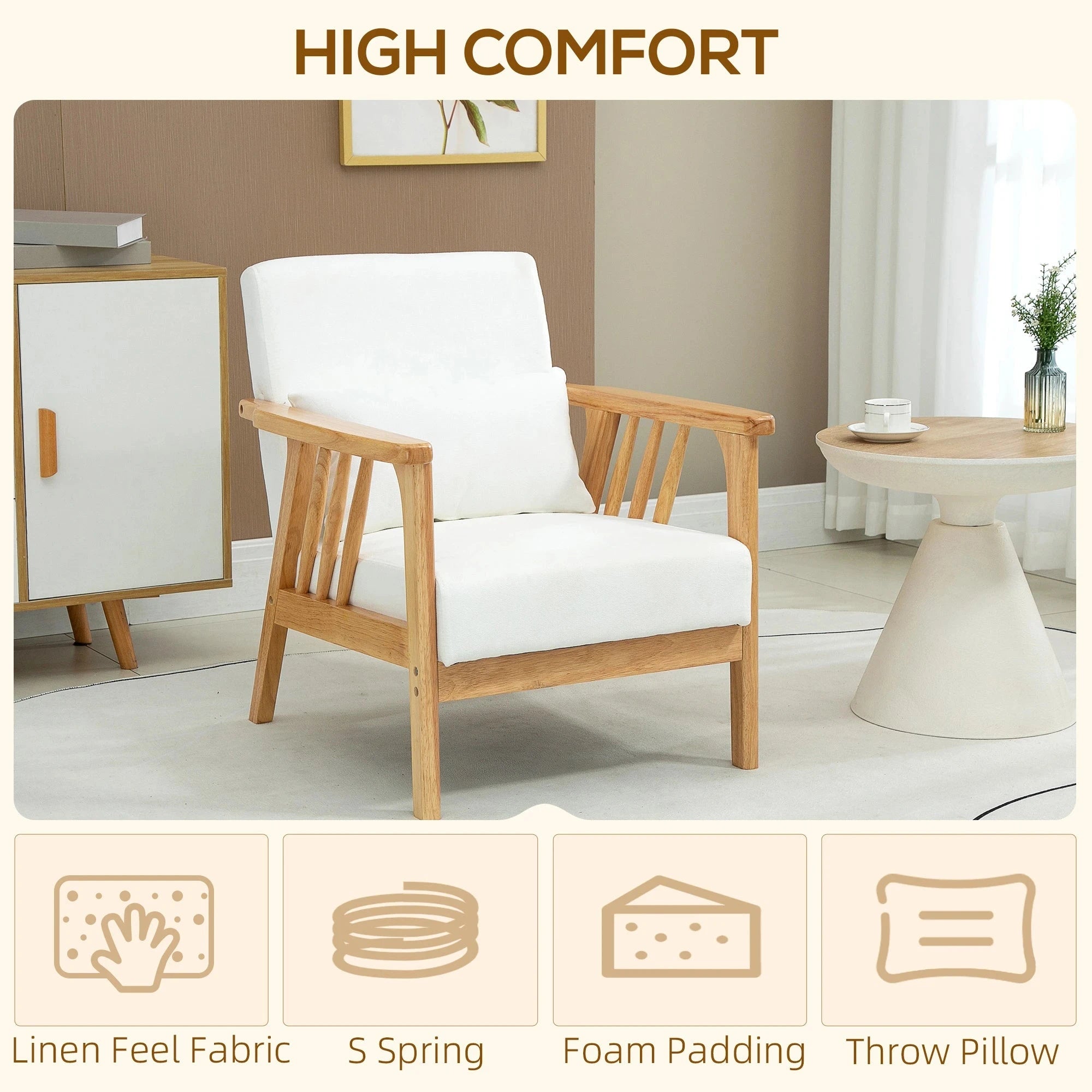 Premium Upholstered Lounge Chair with Sturdy Rubber Wood Frame - Includes Throw Pillows & Comfortable Cushion - 2 Color Options - Perfect for Living Room, Bedroom or Office Relaxation
