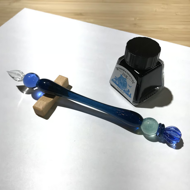 Japanese Glass Dip Pen - Crown & Navy Colors, Elegant Calligraphy Writing Tool for Artists & Writers - Perfect for Hand Lettering, Sketching & Creative Gift Ideas