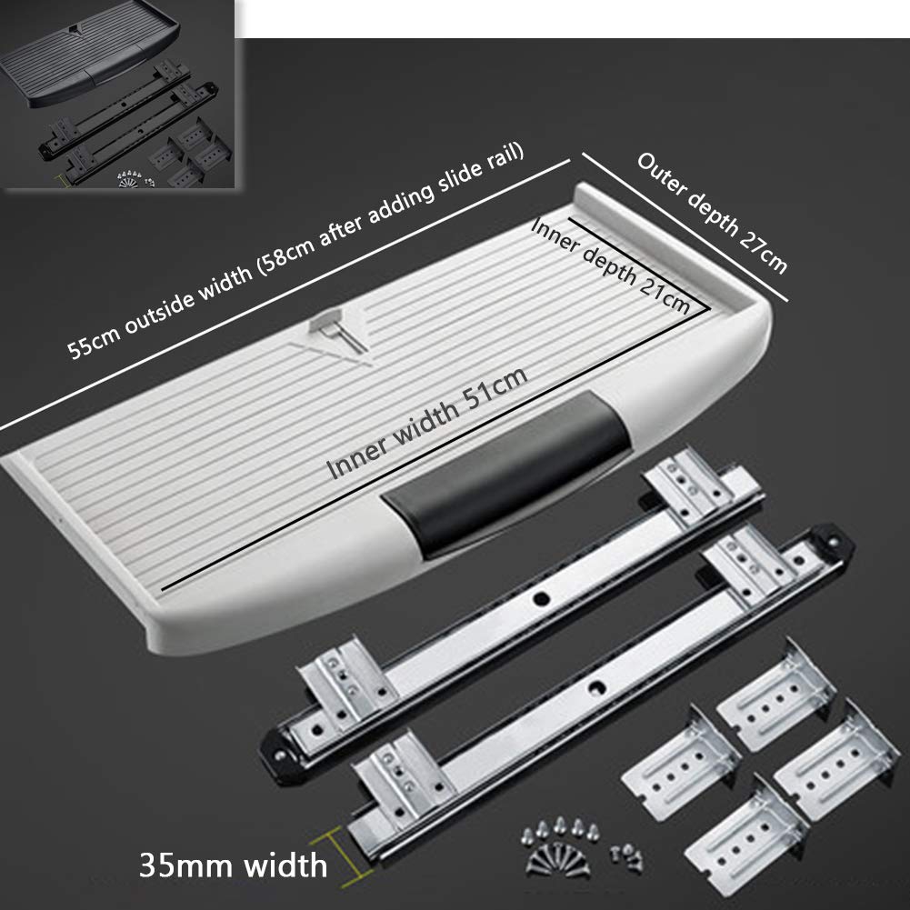 WUK Under Desk Keyboard Tray - Adjustable Sliding Platform with Mount Clamp for Computer Keyboard & Mouse (55x27cm/21.6x10.6in) - Ergonomic Workspace Solution for Office, Gaming & Home Use