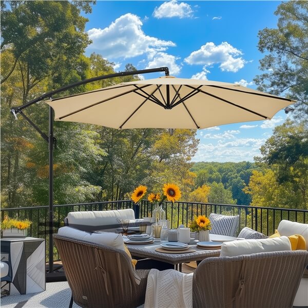 Yaheetech Cantilever Hanging Sunshade - Outdoor Patio Umbrella with Adjustable Tilt for Garden, Poolside & Backyard (Beige) | Perfect for Lounging, Dining & Sun Protection